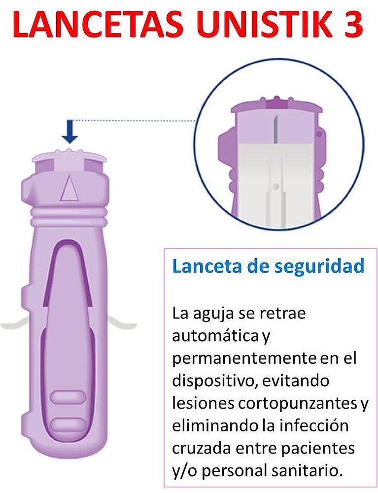 Lancetas de seguridad Unistik 3, disponibles en Ortopedia Plantia de Donostia - San Sebastián